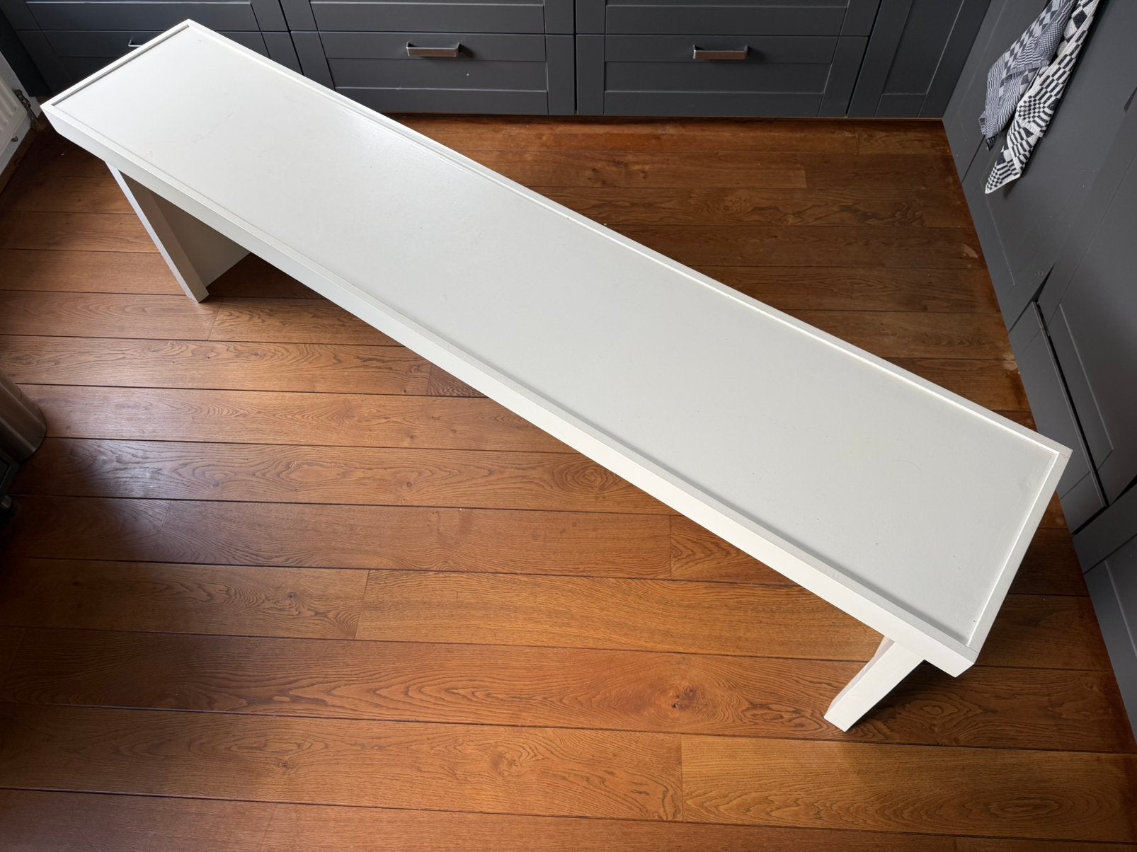 Lange smalle tafel - side table - lego tafel, Ophalen, Gebruikt, 200 cm of meer, Overige houtsoorten