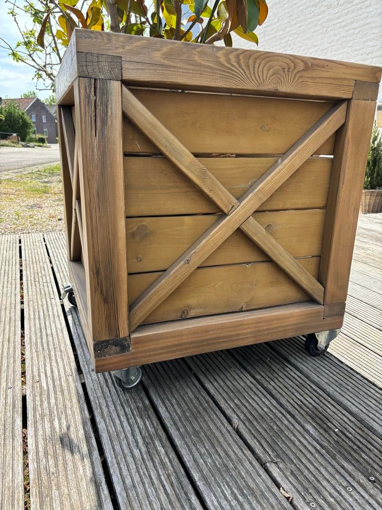 Houten plantenbak op wielen - robuust en mobiel, Tuin en Terras, Ophalen, Gebruikt, Vierkant, Binnen