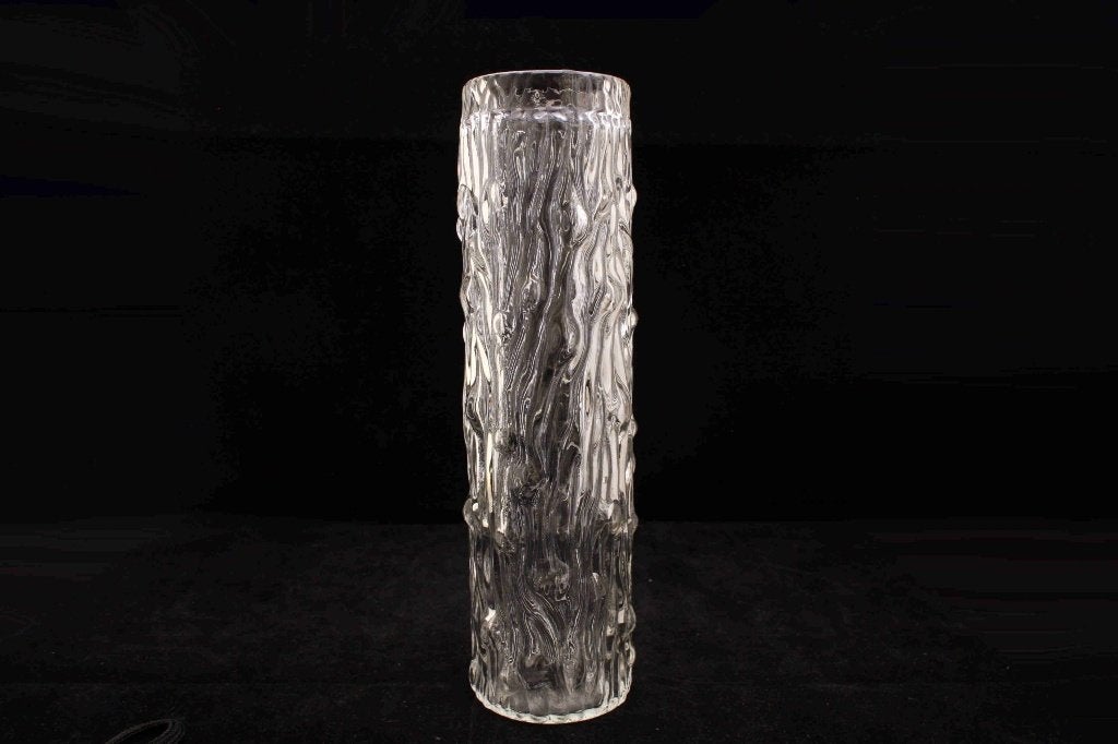 Boomstamvaasje - Barkvaas van structuurglas ijsglas -Vintage, Ophalen of Verzenden, Gebruikt, Glas, 20 cm