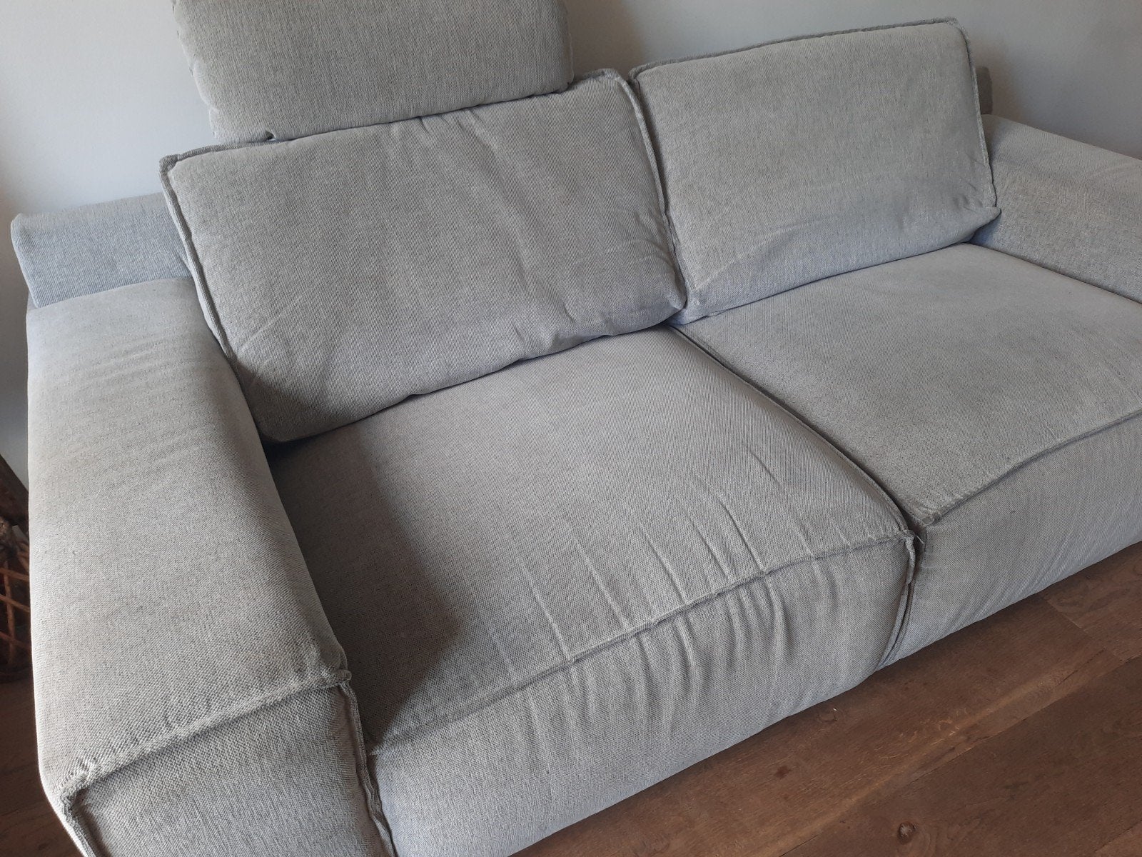 Grijze plofbank Woonexpress 2.5-zits met nekkussen, Ophalen, Gebruikt, Driepersoons, 75 tot 100 cm