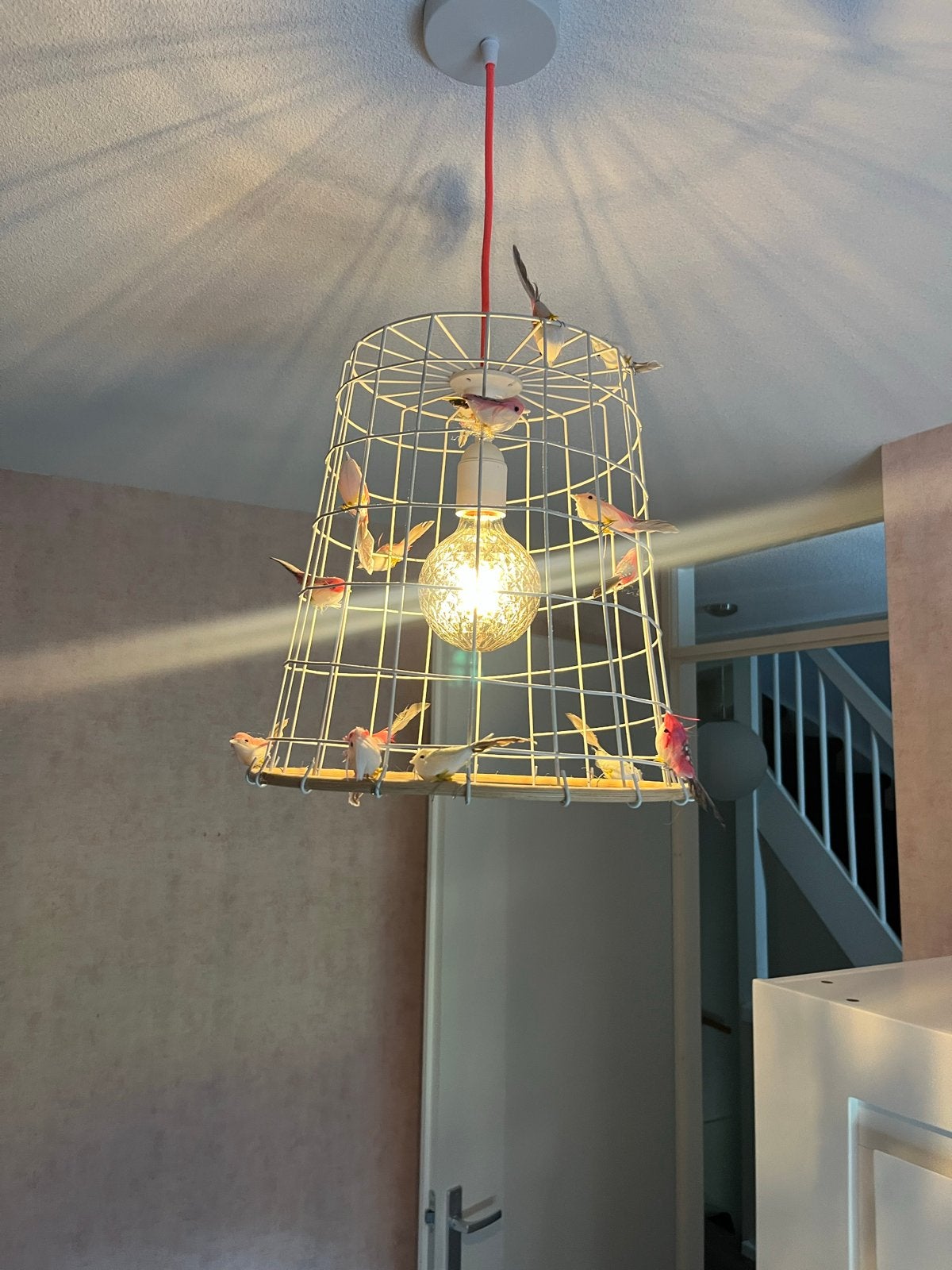 Hanglamp vogelkooi met decoratieve vogels, Ophalen, Zo goed als nieuw, Metaal, E27 (groot)