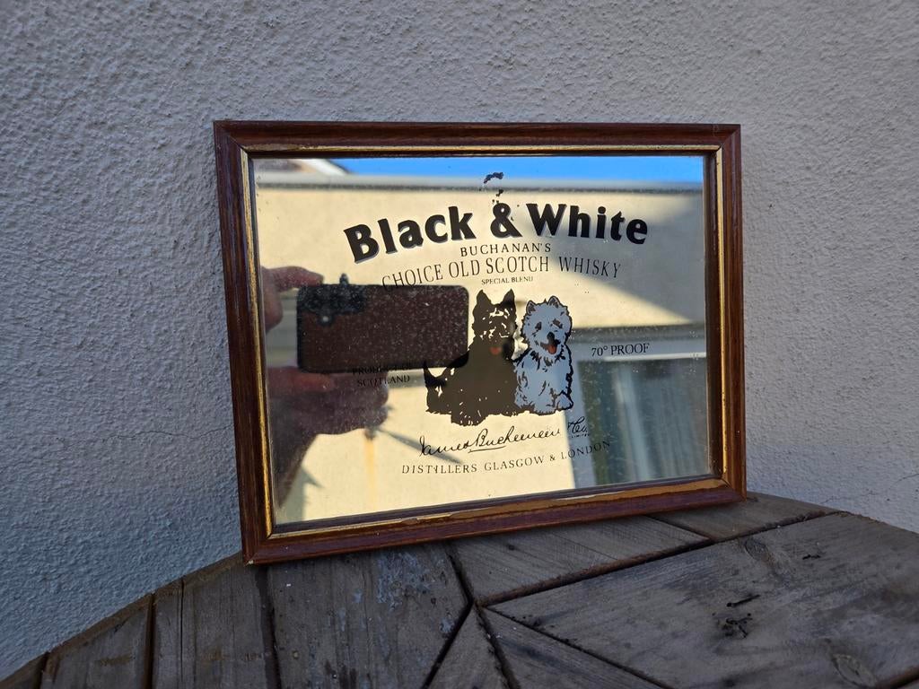 Vintage Black & White Whisky spiegel, Verzamelen, Merken en Reclamevoorwerpen, Ophalen of Verzenden, Gebruikt, Reclamebord