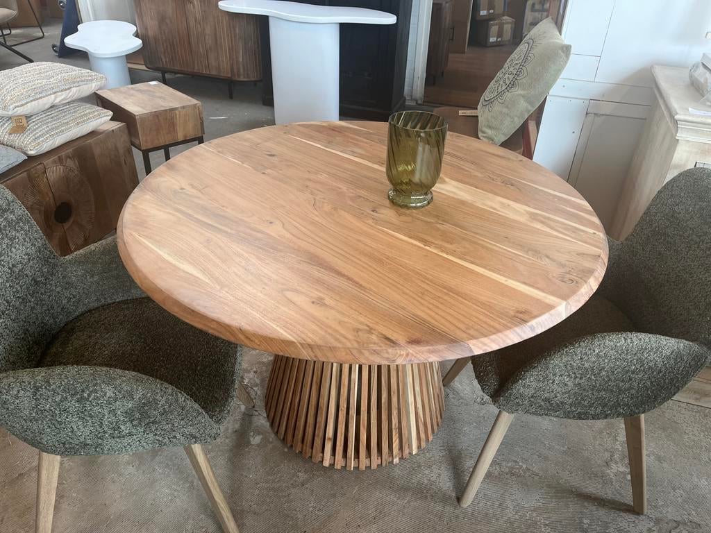 Magazijn leegverkoop ronde eettafel acaciahout conische poot, Huis en Inrichting, Woonaccessoires | Overige, Meerkleurig, Nieuw