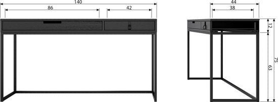 WOOOD Silas Bureau - Essen  - 75x140x44 - Zie beschrijving, Overige stijlen, Zwart, Hout, Nieuw