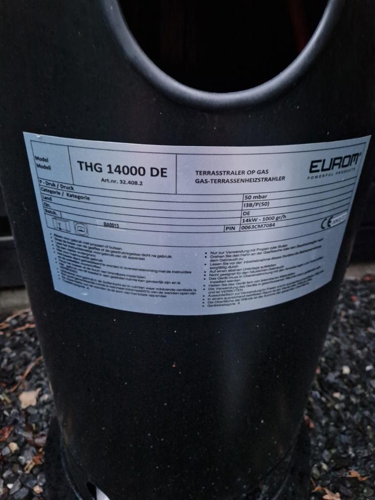 Eurom THG 14000 DE Gas Terrasverwarmer, Ophalen, Gebruikt, Gas, Vloer