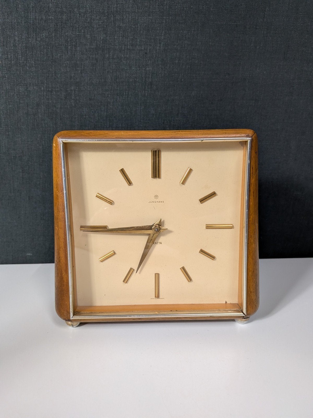 Vintage Junghans Exacta tafelklok – hout, Huis en Inrichting, Gebruikt, Ophalen of Verzenden, Nvt, Nvt