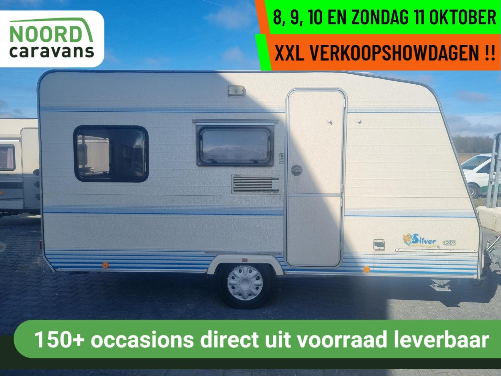 CARAVELAIR silver 425 VOORTENT + DWARSBED + FIETSENDRAGER, Serviceluik, Bedrijf, 750 - 1000 kg, 5 tot 6 meter