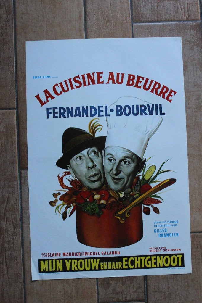 filmaffiche Fernandel la cuisine au beurre filmposter, Rechthoekig Staand, Ophalen of Verzenden, Zo goed als nieuw, A1 t/m A3