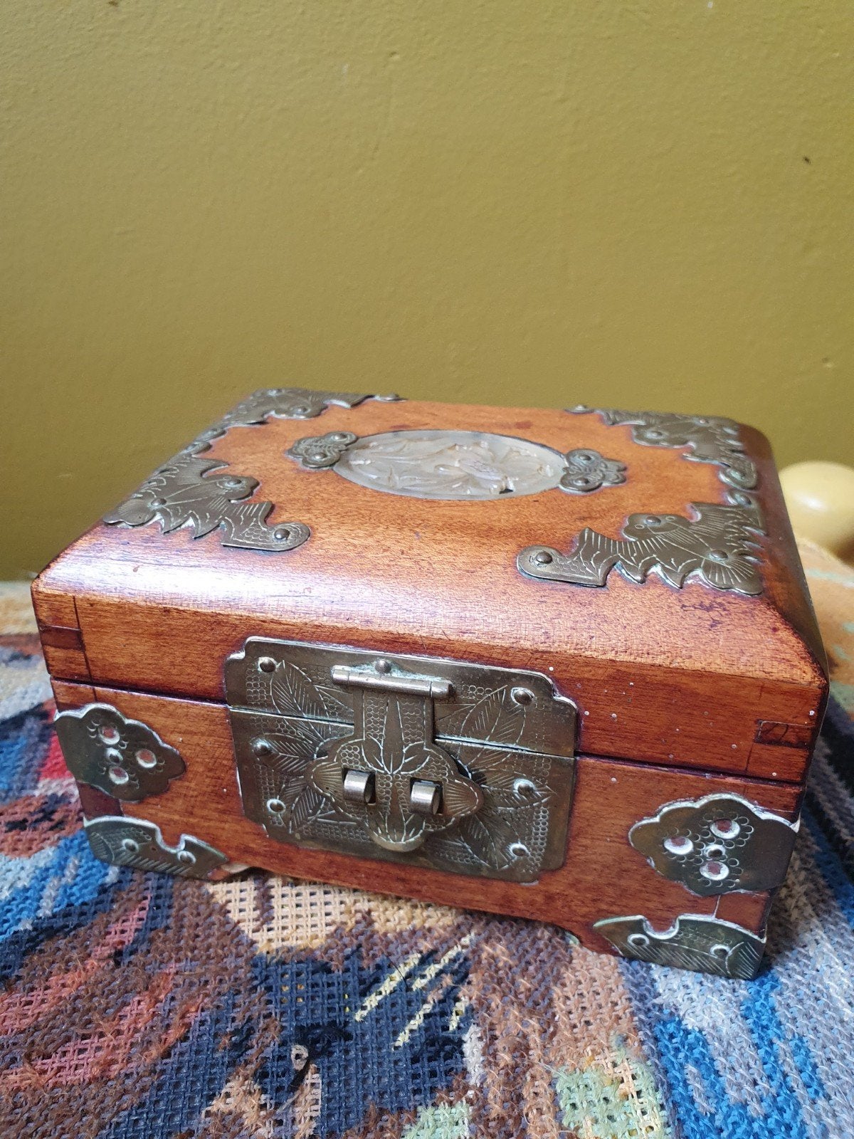 Vintage Chinese Juwelendoos - Hout & Messing, Ophalen of Verzenden