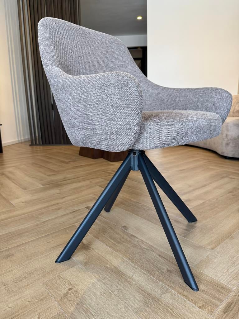 2x JYSK ROSTRUP Eetkamerstoel met draaivoet zand stof/zwart, Huis en Inrichting, Stoelen, Twee, Overige kleuren, Ophalen of Verzenden