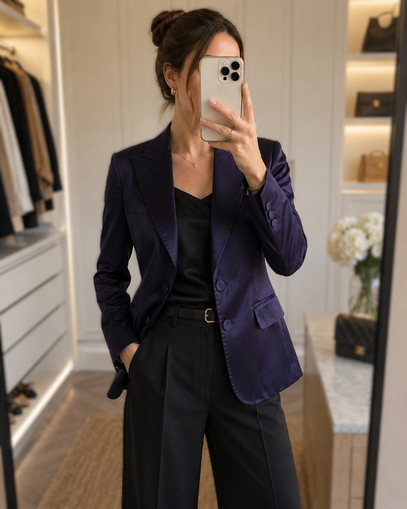 Luisa Spagnoli satijnen blazer aubergine I44 NL38, Maat 38/40 (M), Verzenden, Paars, Zo goed als nieuw