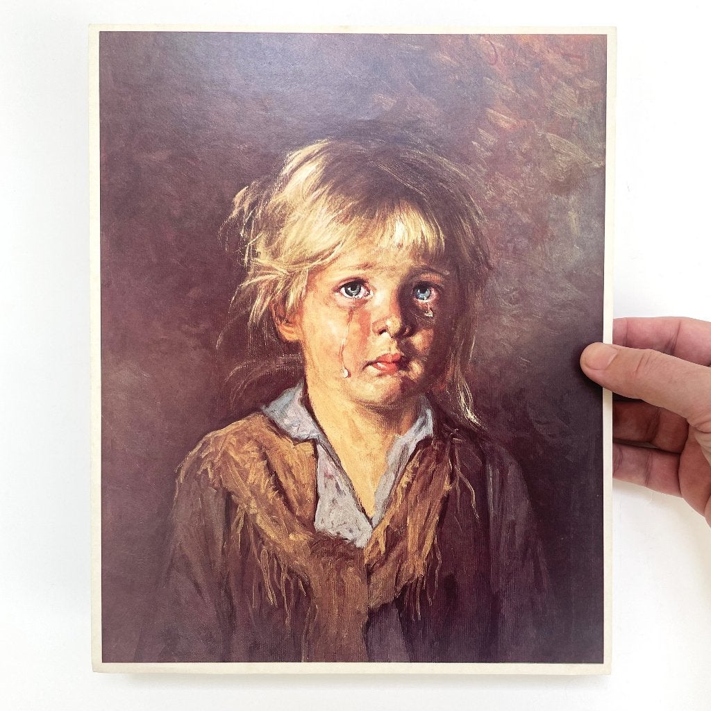 Bragolin Huilend meisje – vintage reproductie – 25 x 31 cm, Antiek en Kunst, Kunst | Schilderijen | Klassiek, Ophalen of Verzenden