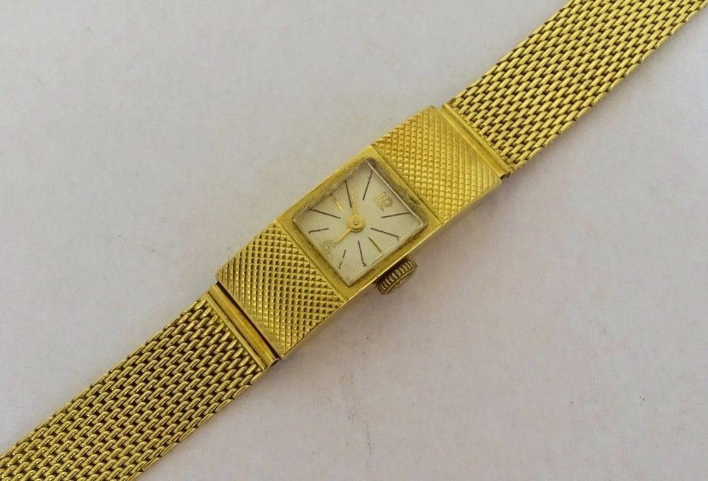Antiek 14K goud dames polshorloge met gouden Milanese band, Ophalen of Verzenden, Goud, Overige typen