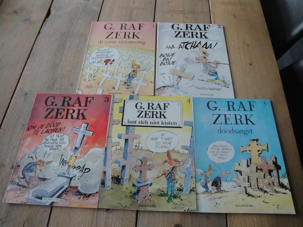 5 VINTAGE STRIPBOEKEN - "G. RAF ZERK", Gelezen, Ophalen of Verzenden, Raoul Cauvin, Louis Salvérius, Willy Lambil, Meerdere stripboeken