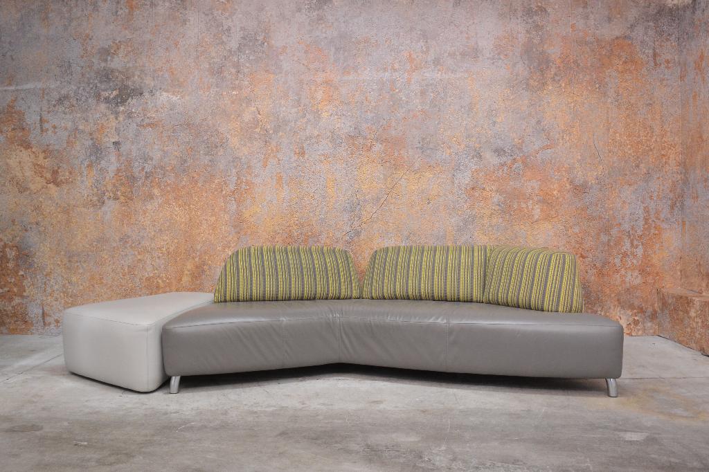 Fraaie, unieke Leolux Archipel designbank in leer + stof, Huis en Inrichting, Leolux, Leolux, Hoekbank, 75 tot 100 cm
