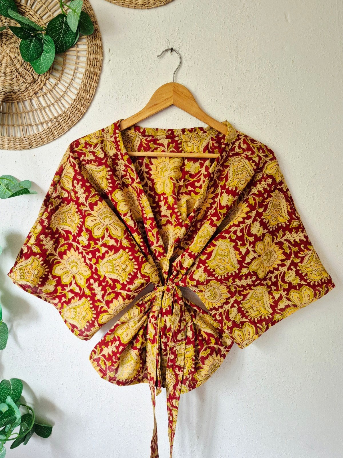Handgemaakte luchtige kimono van India katoen allsize, Verzenden, Maat 46/48 (XL) of groter, Nieuw, Korte mouw