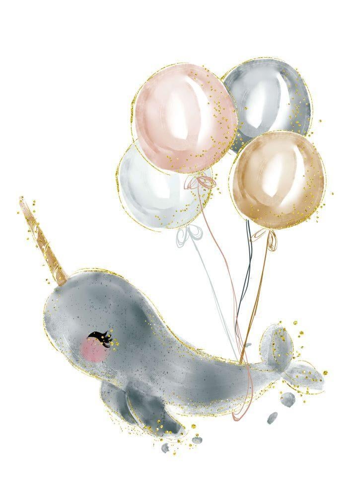 Kinderposter Poster Narwal Walvis Grijs A4 Little Dreamzzz, Bi & Li Creaties, Nieuw, Ophalen of Verzenden, Bilicreaties@gmail.com