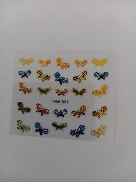 Velletje nagel water decals stickers FAM-321 vlinders goud, Verzenden, Nieuw, Handen en Nagels, Goud