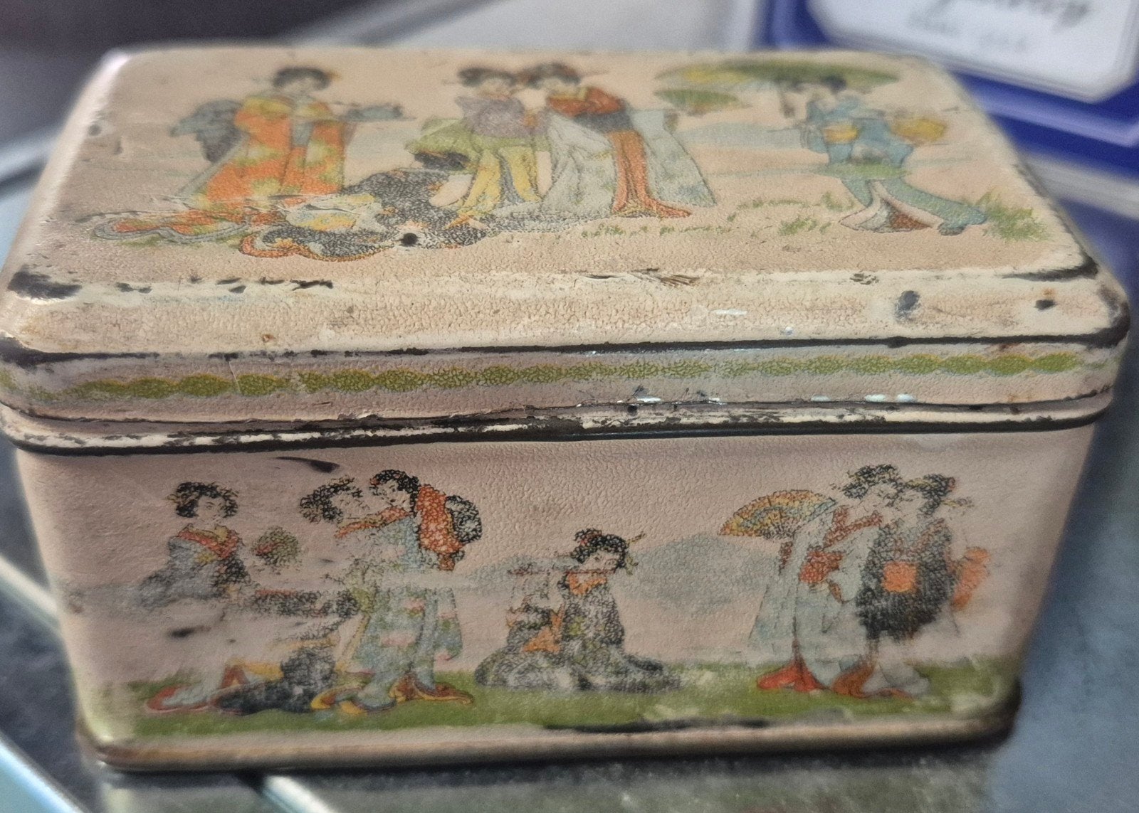Vintage Geisha Blikje - Japanse Voorstelling Brocante, Ophalen of Verzenden