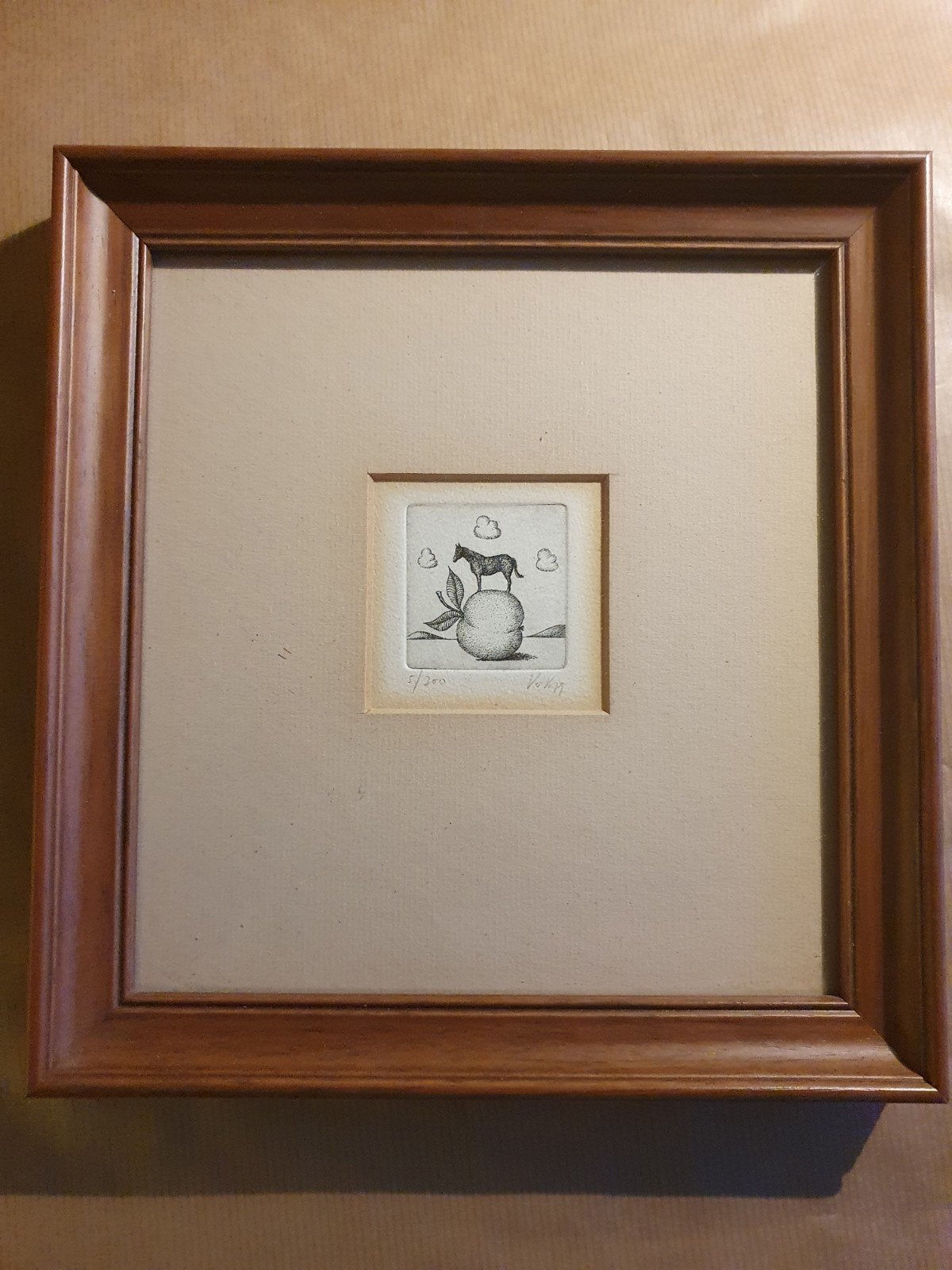 Miniatuur Ets: Paard op Appel - Gesigneerd en Genummerd, Antiek en Kunst, Ingelijst, Ophalen of Verzenden, Flora en Fauna, 1950 - 1999