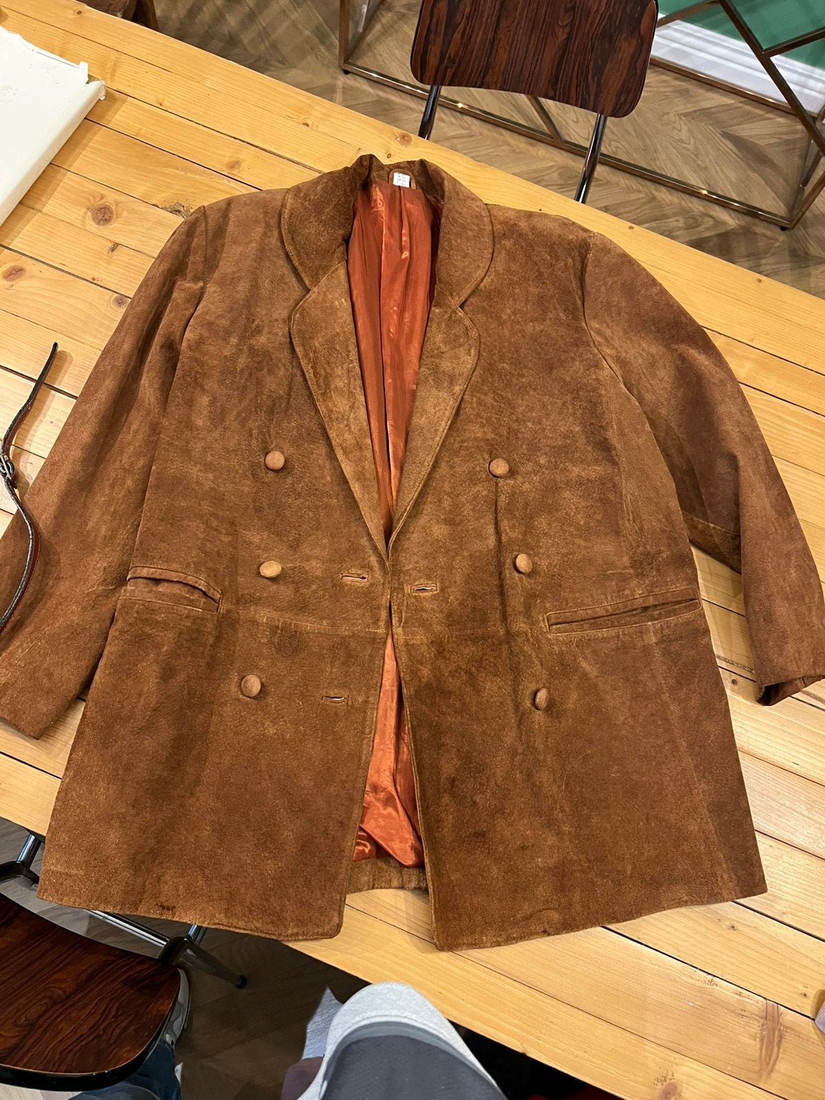 Vintage suède jas, bruin, maat 42, Ophalen of Verzenden, Gedragen, Maat 42/44 (L), Bruin
