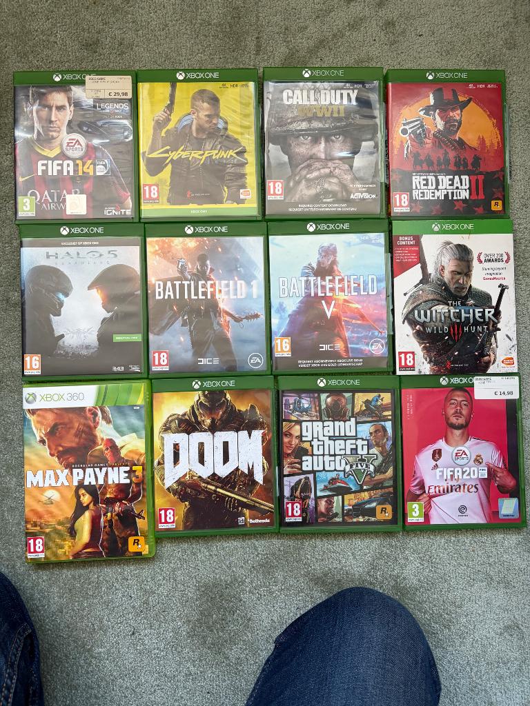 Xbox one 500GB + 12 spellen, Ophalen, Xbox One, Met 2 controllers, Met harde schijf