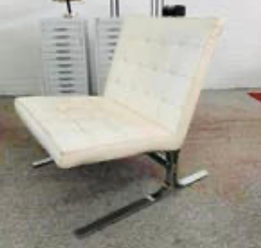 Fauteuil wit leren italiaanse barcelona stijl chair jaren 60, Huis en Inrichting, Fauteuils, Ophalen of Verzenden, Zo goed als nieuw