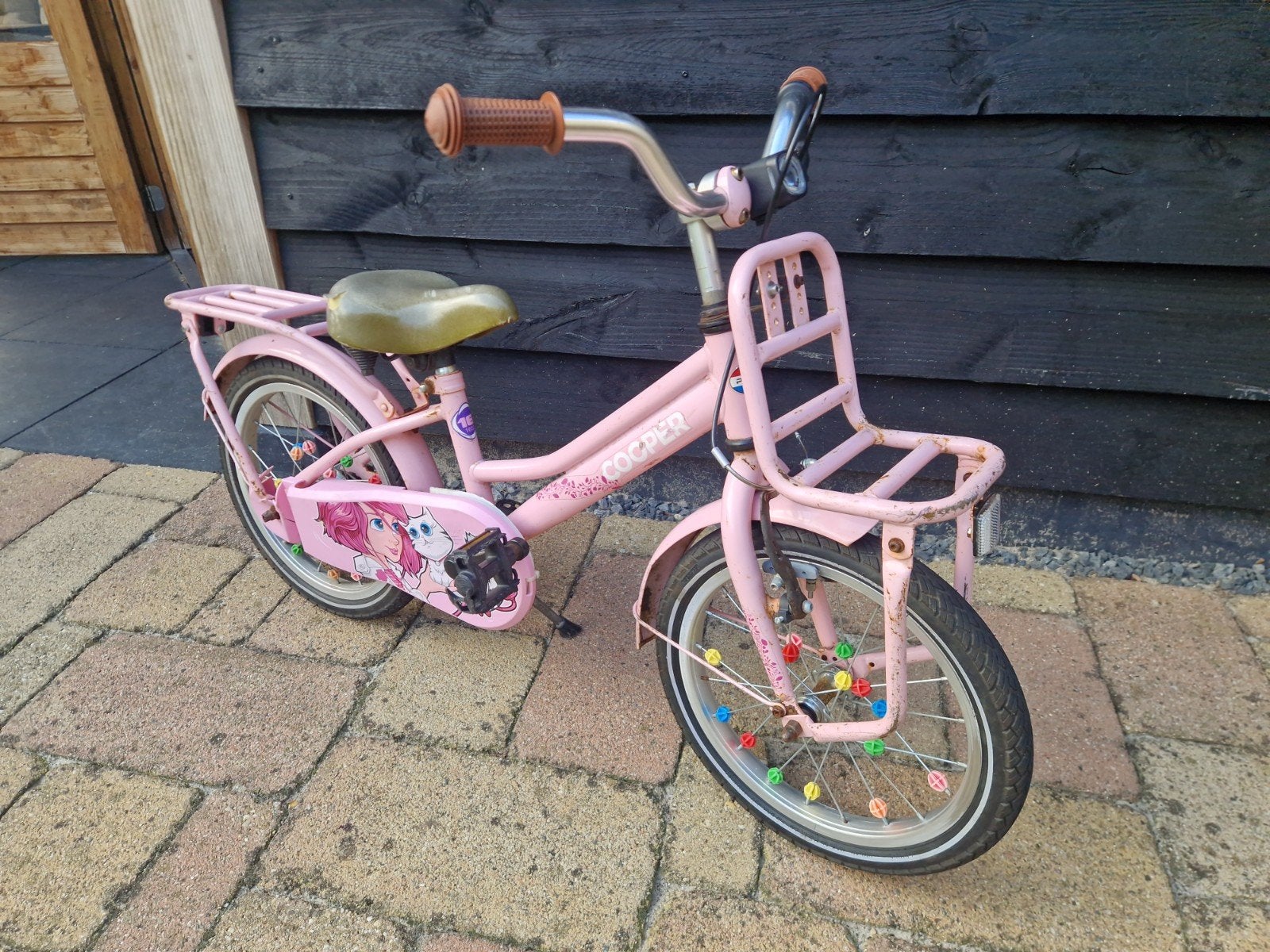 Roze kinderfiets 16 inch, Fietsen en Brommers, Fietsen | Kinderfietsjes, Ophalen, Terugtraprem, Zijwieltjes, Cooper