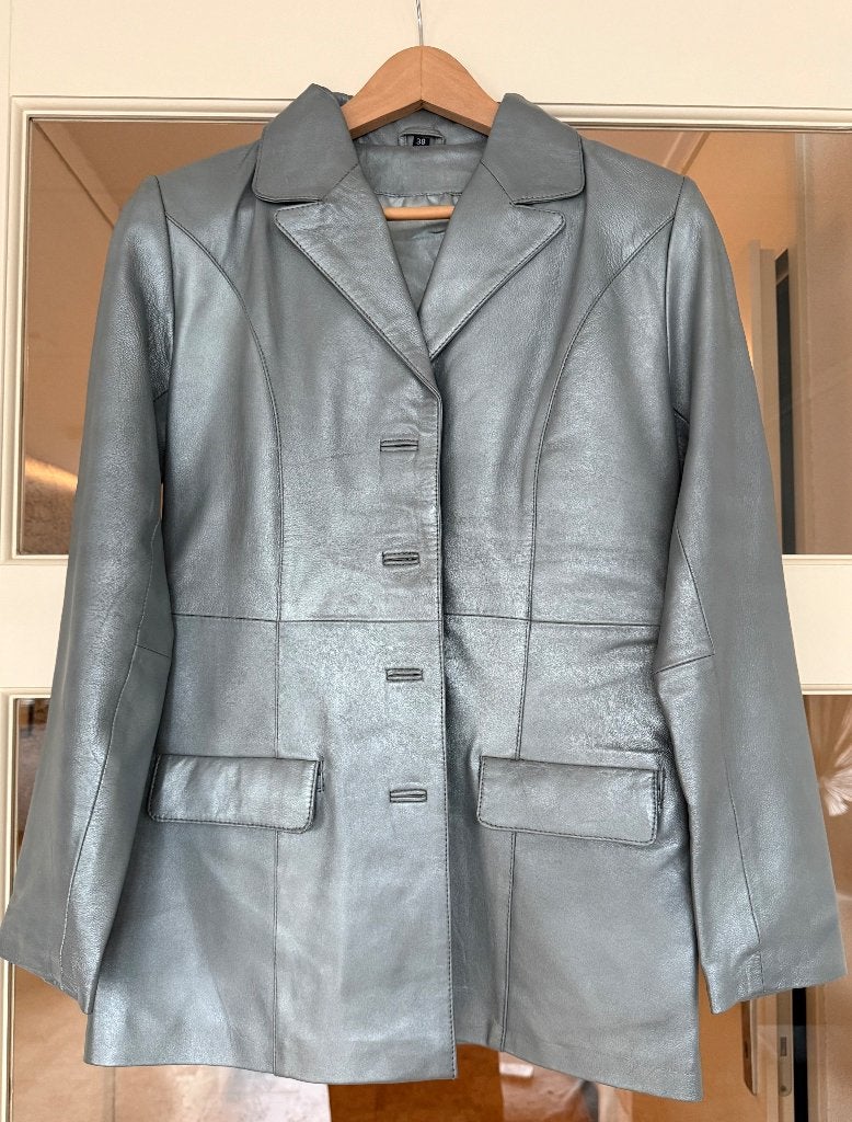 Lederen blazer jas, Maat 38/40 (M), Ophalen of Verzenden, Grijs, Onbekend