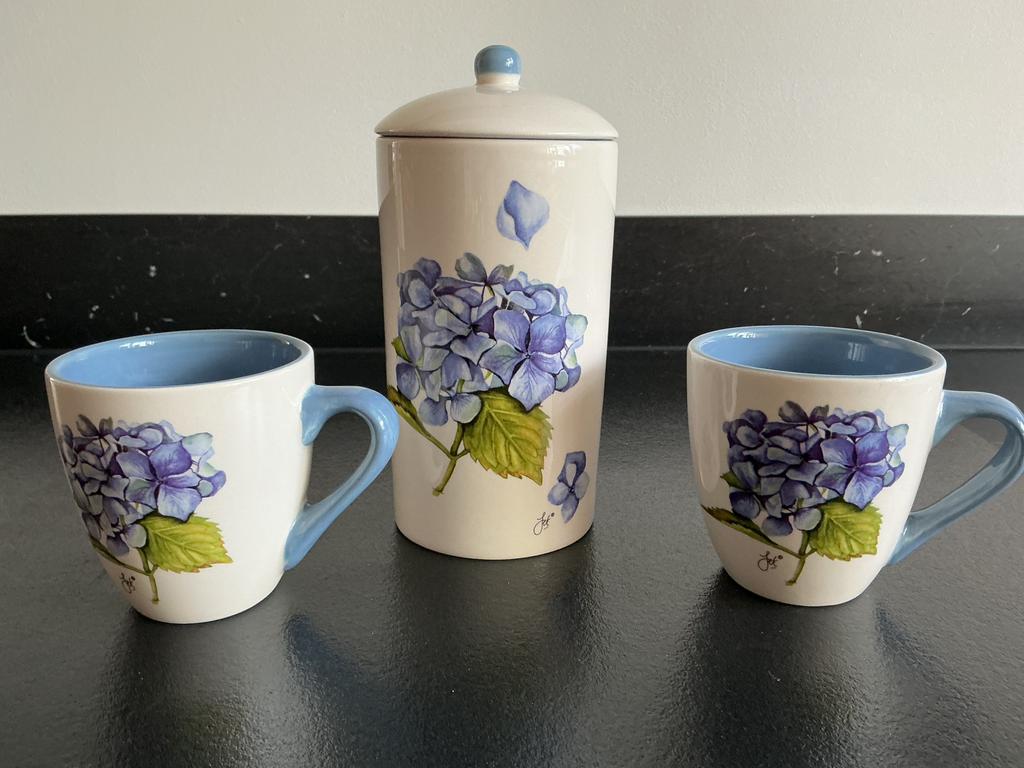 Jet ter Steege 2 mokken +koffiepad pot  Hortensia collectie, Ophalen of Verzenden
