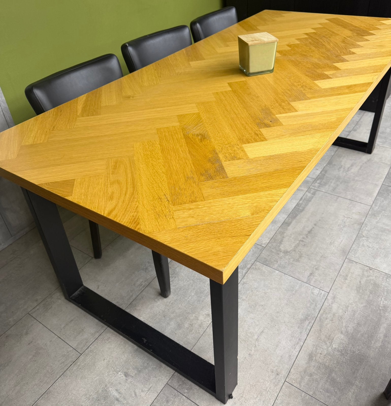 Eettafel 200x80 cm met 6 zwarte stoelen, Gebruikt, 50 tot 100 cm, Modern, Rechthoekig