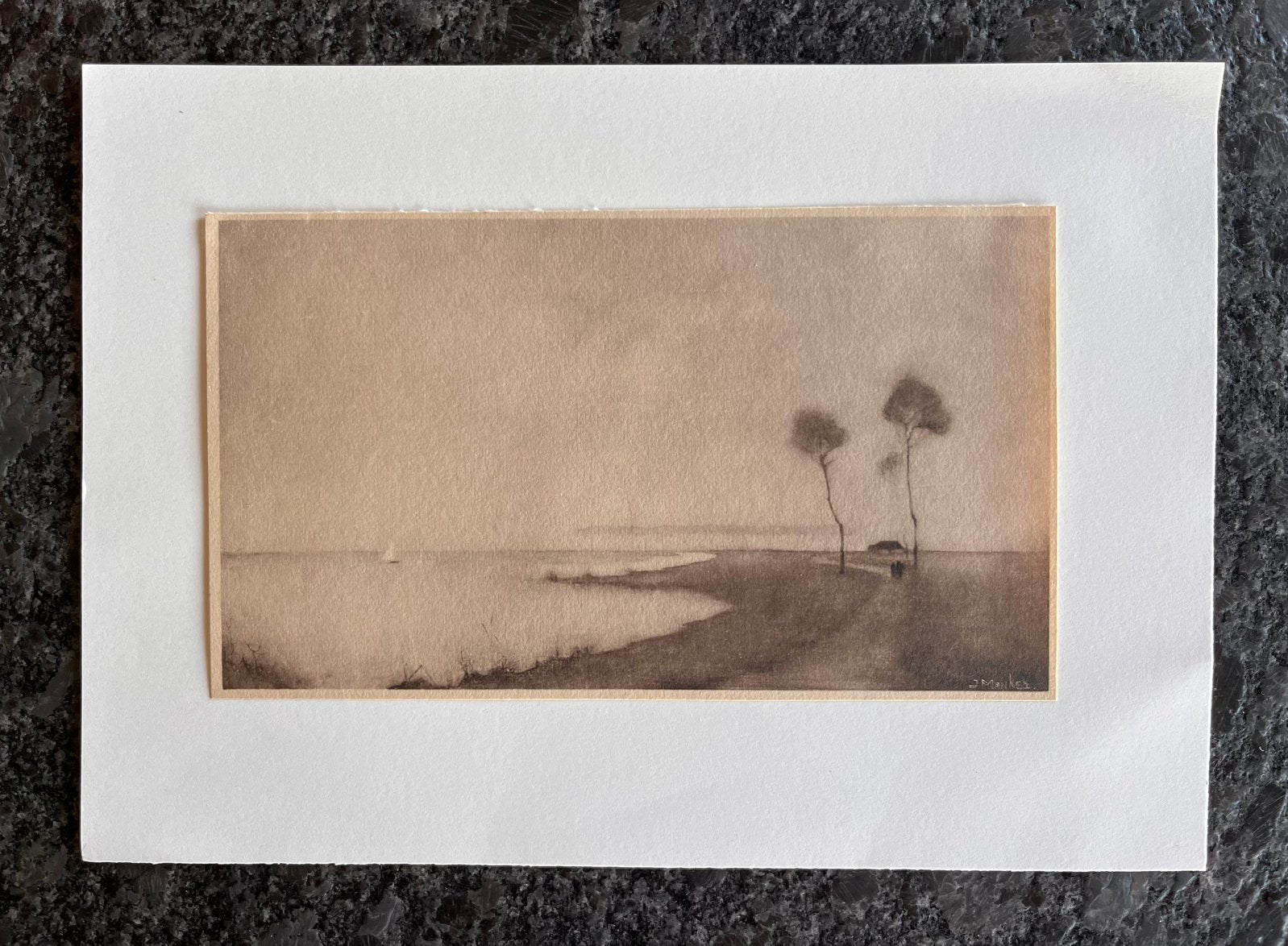 Jan Mankes 1889-1920 / Heliogravure Waterlandschap 1927, 19 cm, Ophalen of Verzenden, Gravure, Landschap