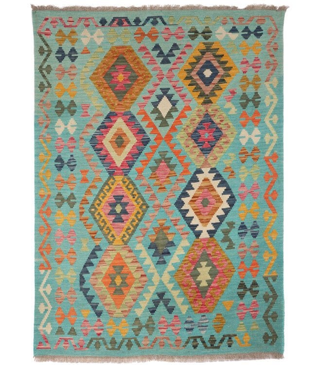 Handgeweven Kelim Vloerkleed - 179x128 cm, 100 tot 150 cm, Blauw, Nieuw, Ophalen of Verzenden