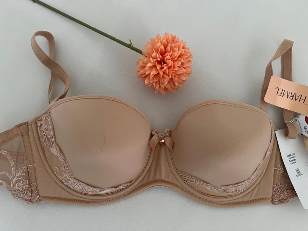 Lise Charmel bh EUR 70d (kan strapless) met swarovski, Kleding | Dames, Ophalen of Verzenden, Beige, BH