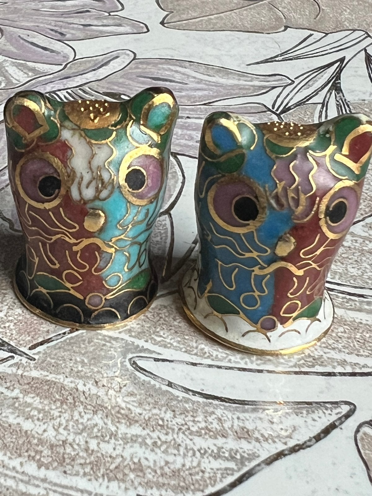 vingerhoeden zwart en wit cloisonné katten, Ophalen of Verzenden