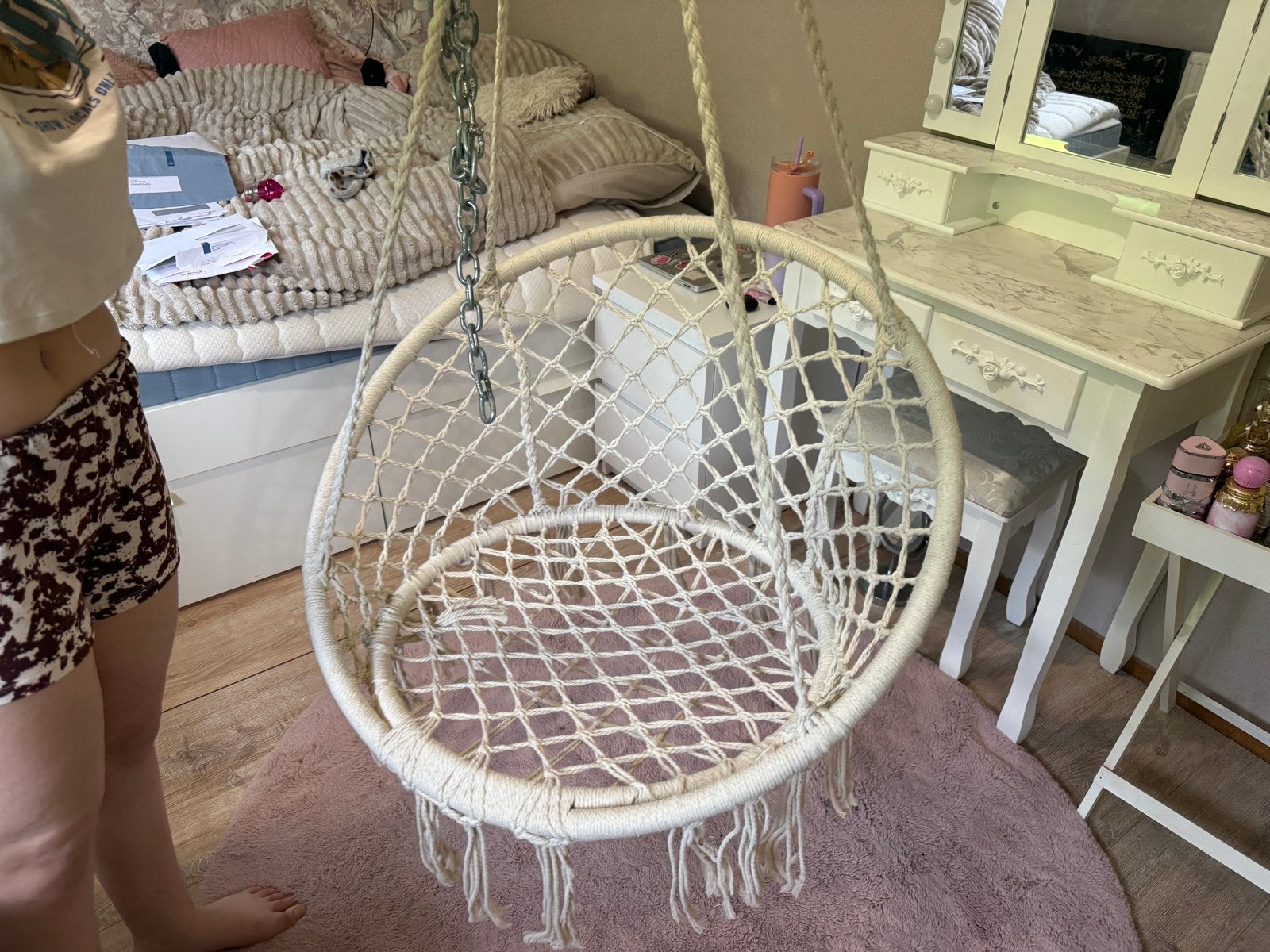 Hangstoel Macramé Wit - Comfortabel en Stijlvol, Ophalen, Wit, Zo goed als nieuw, Eén