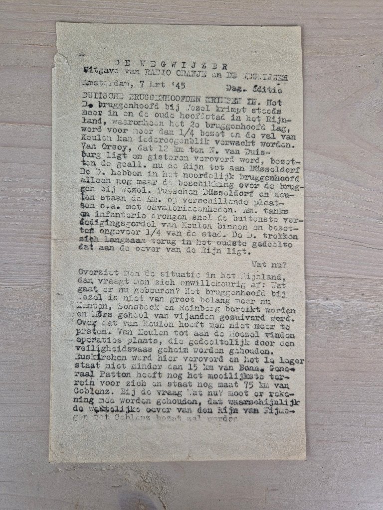 Wo2 Illegale pers verzetskrant De Wegwijzer, 7 maart 1945, Ophalen of Verzenden, Nederland, Overige typen