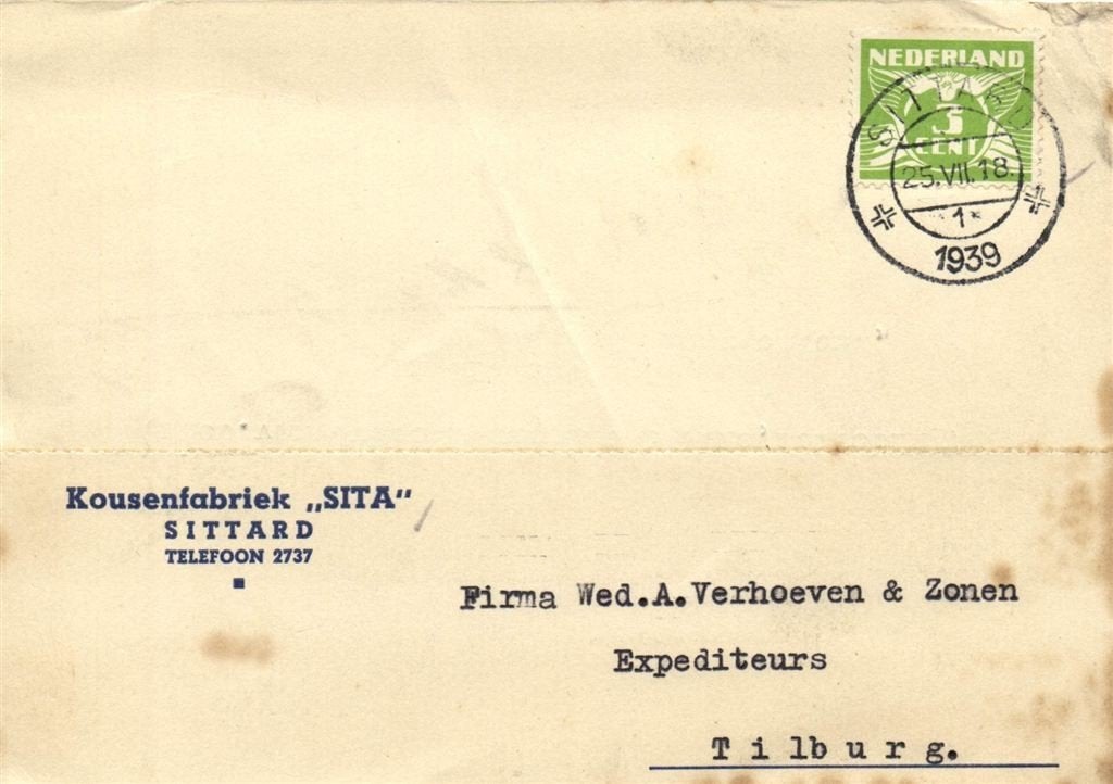 Kousenfabriek SITA, Sittard - 07.1939 - briefkaart, Ophalen of Verzenden, Briefkaart