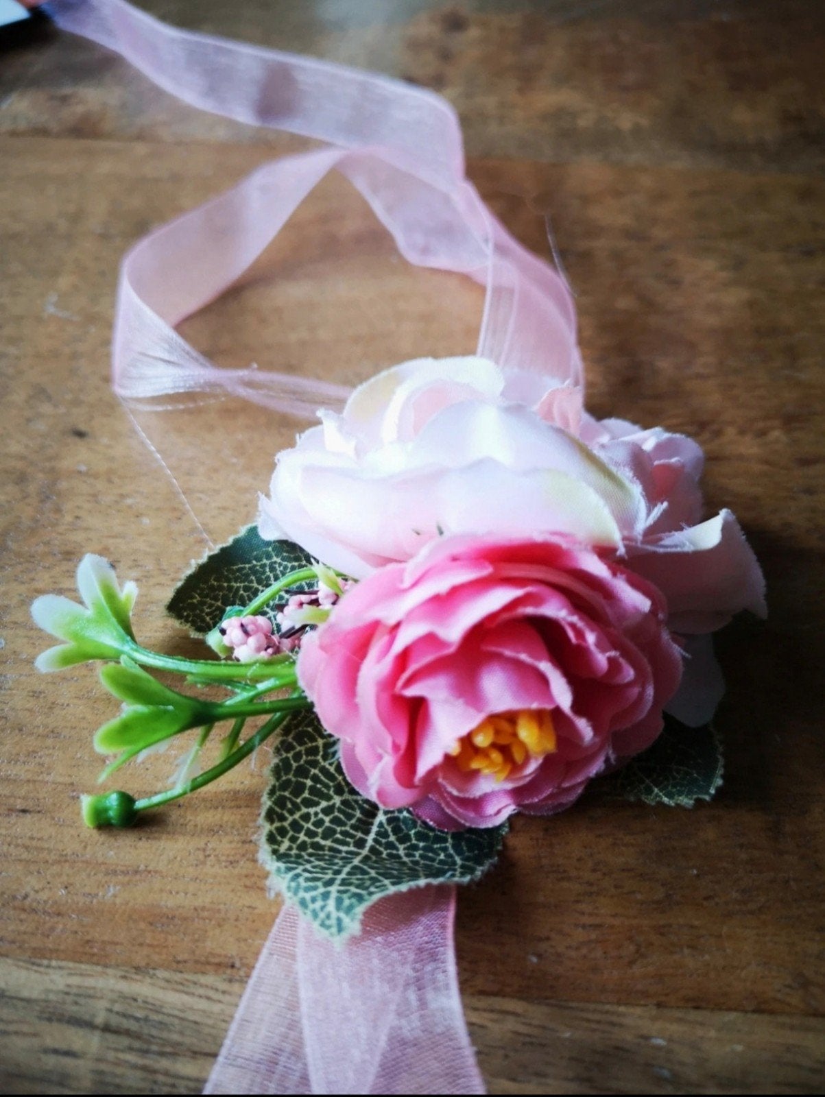 Roze polscorsage, Ophalen of Verzenden, Gebruikt, Roze, Overige materialen