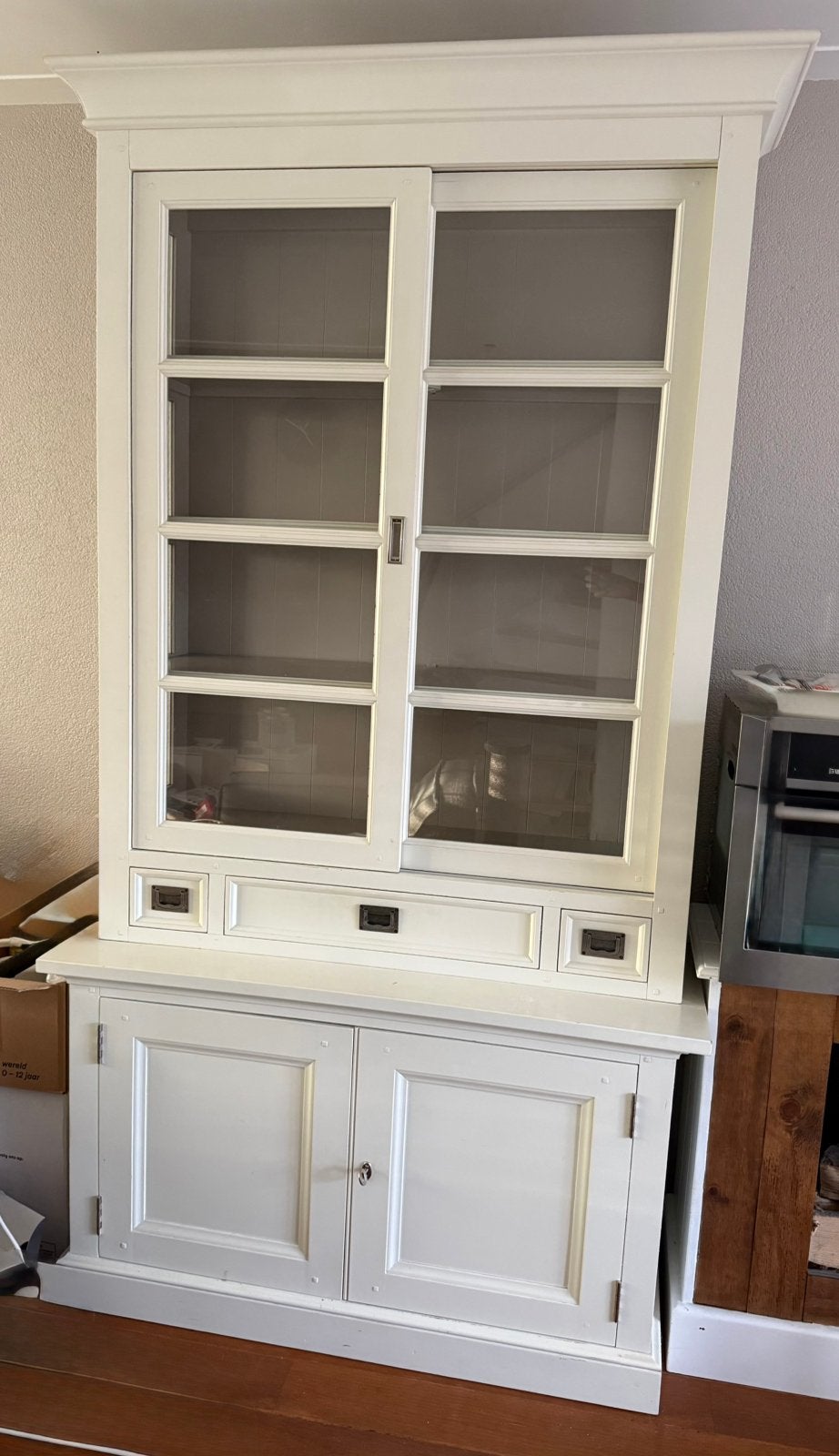 Buffetkast wit met verlichting, Ophalen, Gebruikt, 100 tot 150 cm, 200 cm of meer