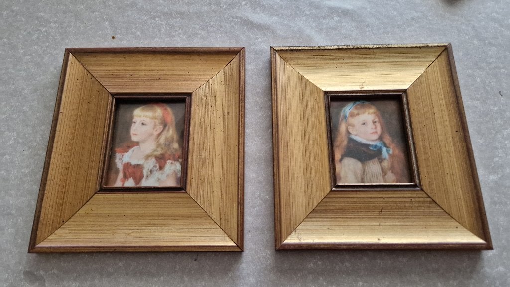 2 oude schilderijtjes juffrouw grimpnel, Ophalen of Verzenden