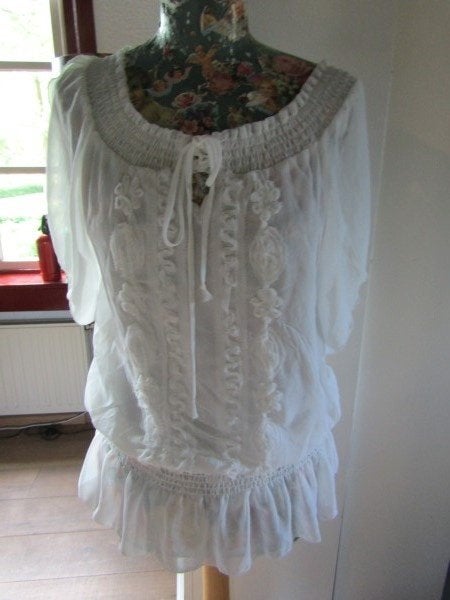 D660 N & T mt S-M tuniek blouse blouson wit chiffon zijde, Wit, Zo goed als nieuw, Maat 36 (S), Verzenden