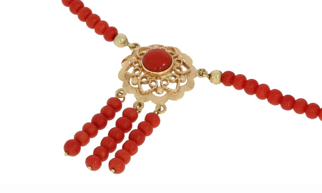 Bloedkoraal vintage ketting fraai 14k slot goud en hanger, Sieraden, Tassen en Uiterlijk, Antieke sieraden, Ophalen of Verzenden
