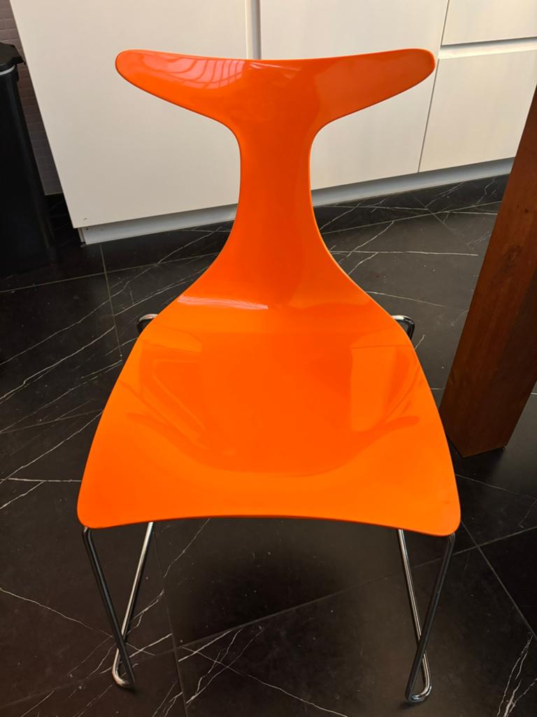 1 oranje & 1 groene Italiaans design Delfy design stoel, Ophalen, Gebruikt, Twee, Overige kleuren