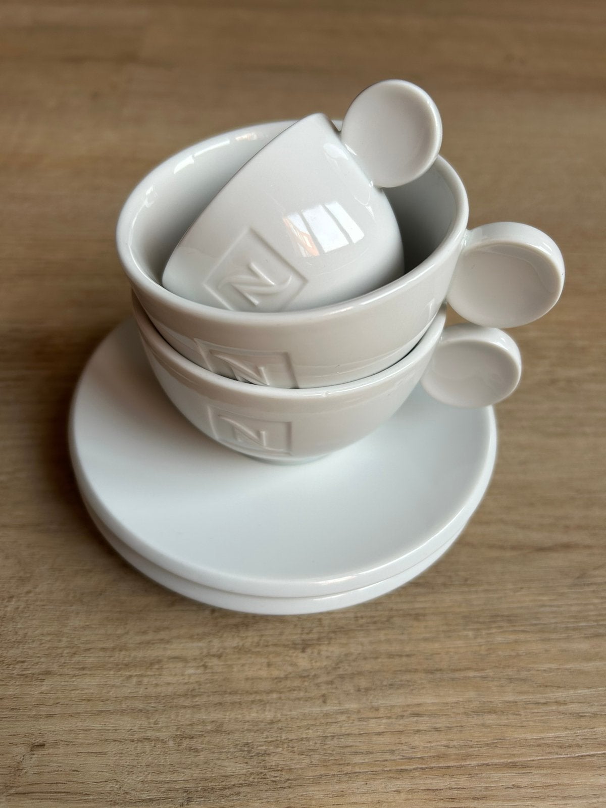 Nespresso 2x cappuccino en 1 espresso kopjes zgan, Ophalen of Verzenden, Zo goed als nieuw, Overige stijlen, Kop(pen) en/of Schotel(s)