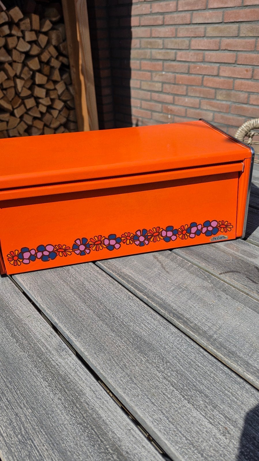 Vintage Oranje Broodtrommel met Bloemenprint, Ophalen of Verzenden