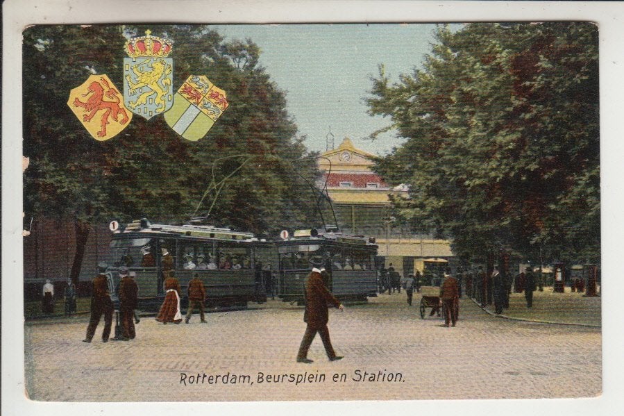 Rotterdam, Beursplein en Station, Verzamelen, Ansichtkaarten | Nederland, Ophalen of Verzenden, Voor 1920, Ongelopen, Zuid-Holland
