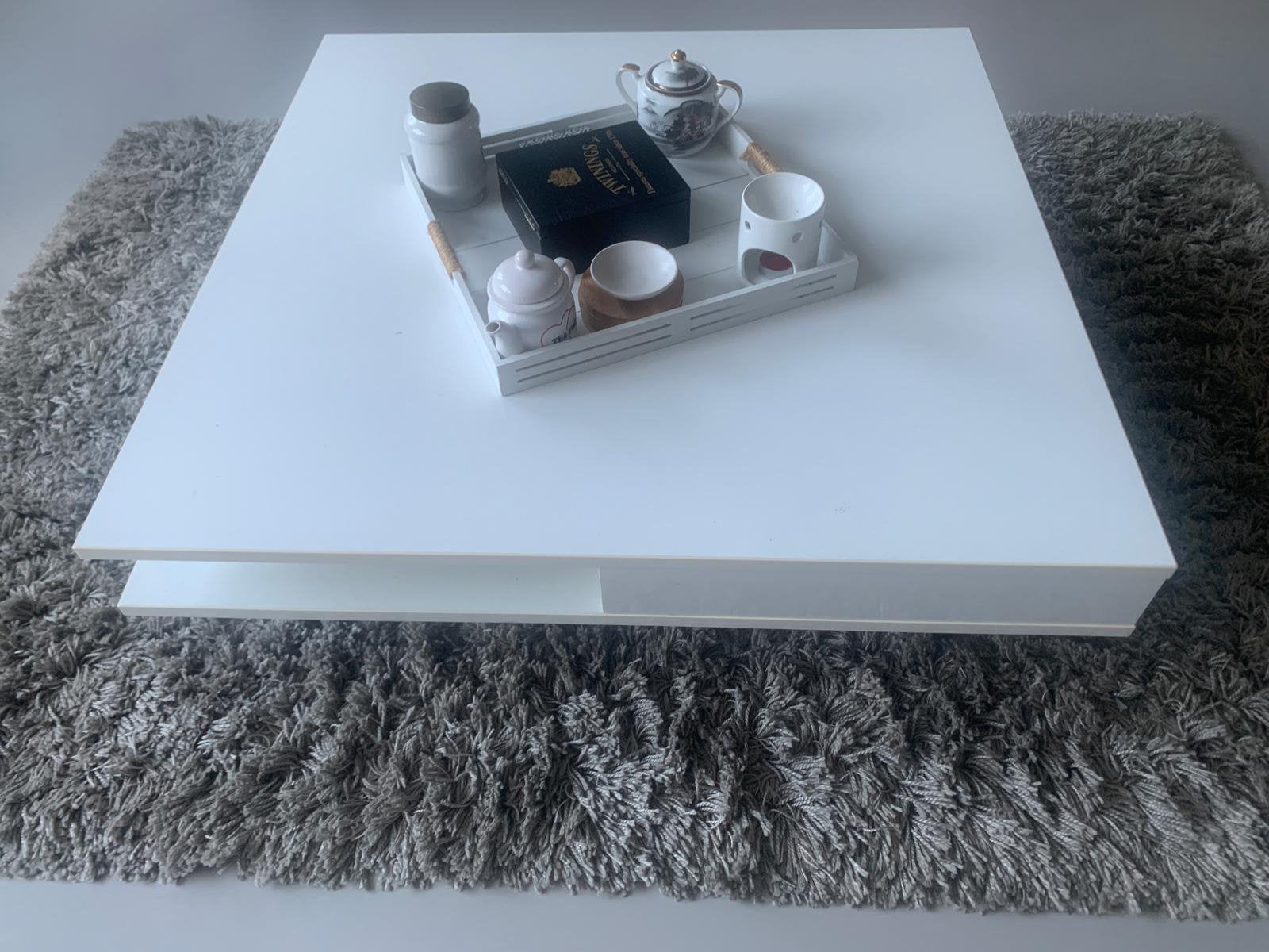 Witte vierkante salontafel met opbergruimte, Huis en Inrichting, Tafels | Salontafels, Overige materialen, Vierkant, Zo goed als nieuw