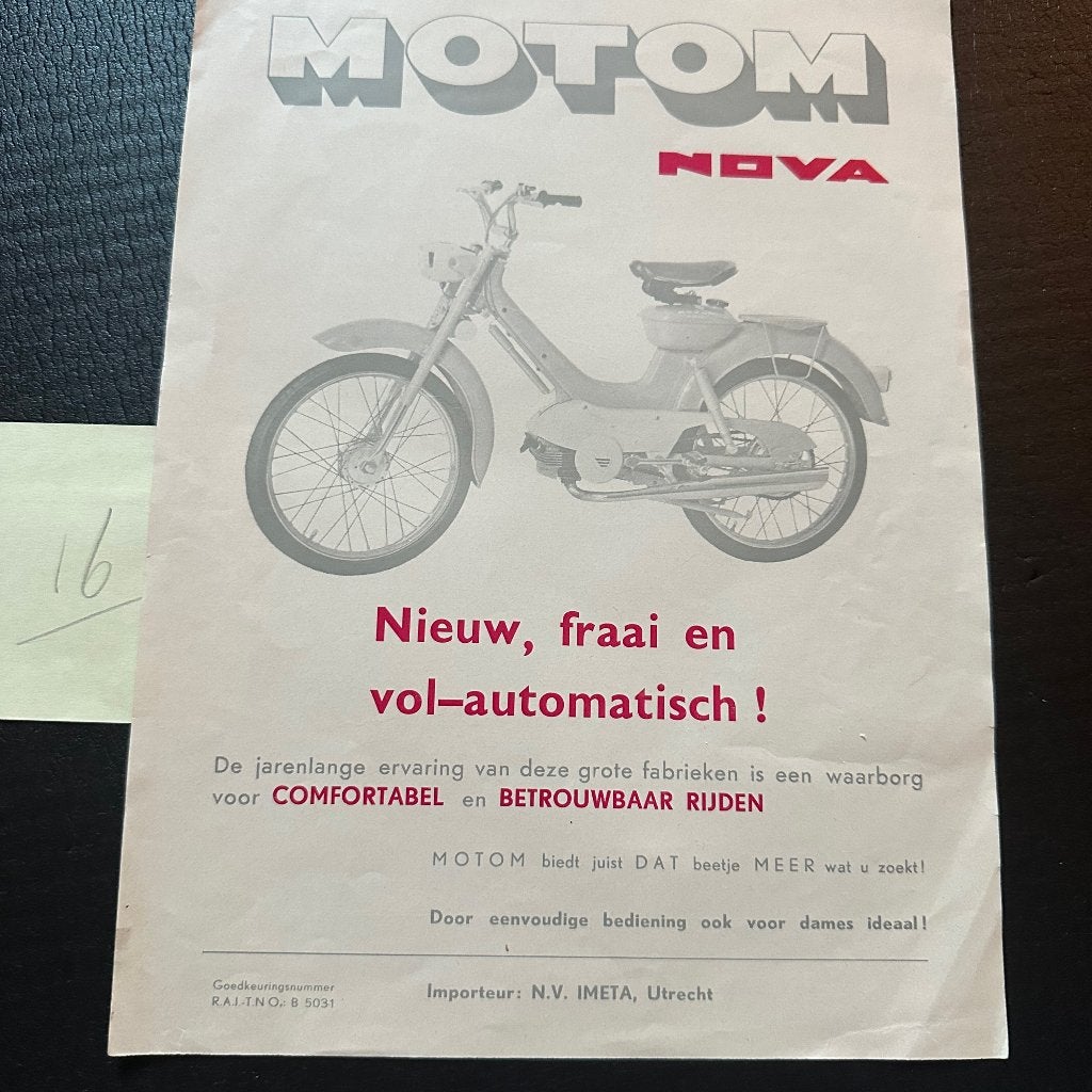 #16) MOTOM Nova 1966 Bromfiets Folder, Ophalen of Verzenden, Gelezen, Folder