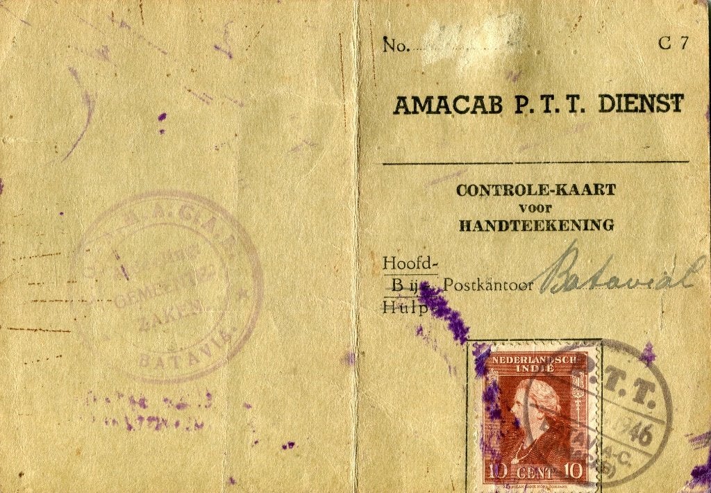AMACAB P.T.T.-controlekaart – Batavia, 1946, Ophalen of Verzenden